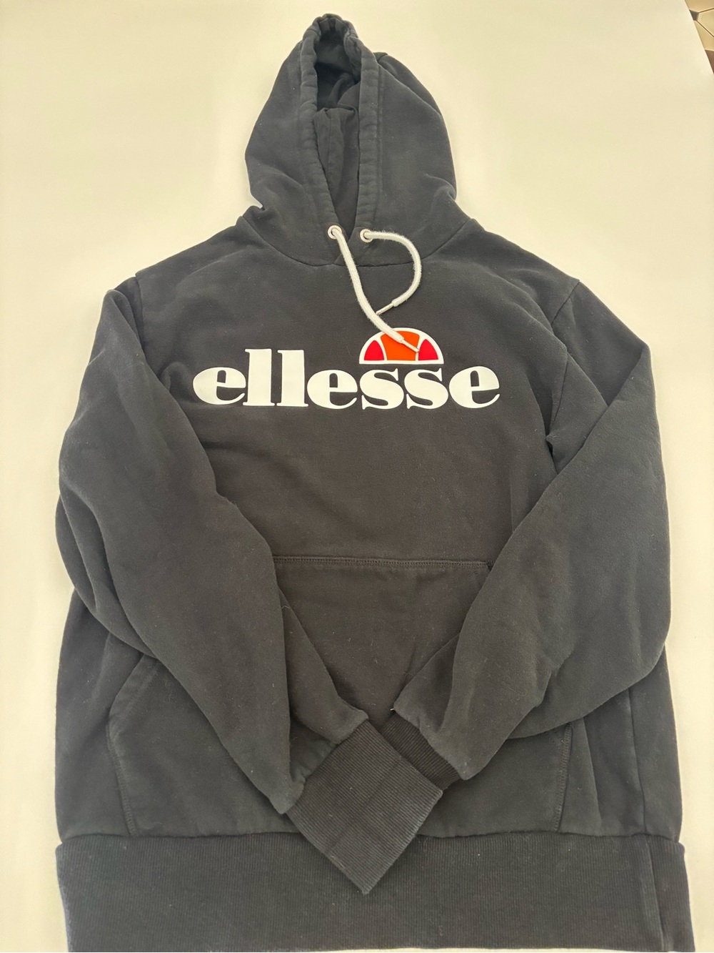 Ellesse Black Hoodie with White Logo and Red-Orange Emblem